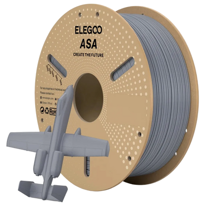 Spool of ELEGOO ASA filament with a small model airplane