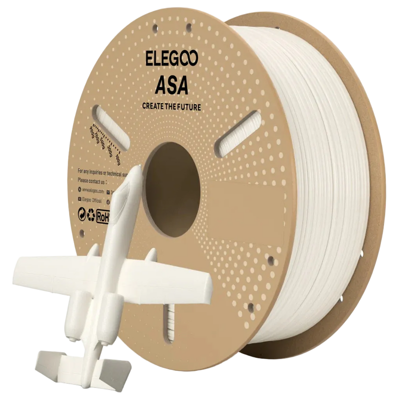 Spool of ELEGOO ASA 3D printing filament with a small model piece