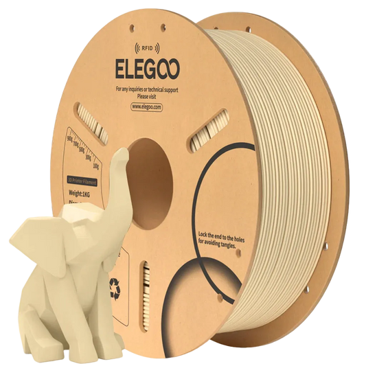 Spool of ELEGOO 3D printing filament with a small elephant model
