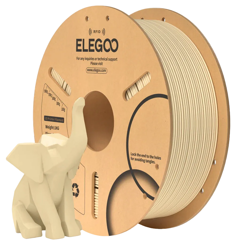 Spool of ELEGOO 3D printing filament with a small elephant model